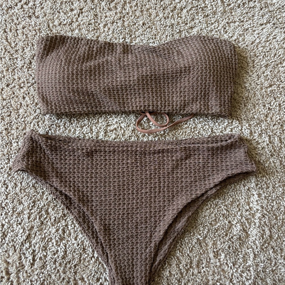 SHEIN Brown Textured Bikini Set